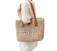 Borsa da spiaggia in paglia per donna, borsa da vacanza estiva, da spiaggia di capacità, a tracolla intrecciata per gli elementi essenziali delle vacanze