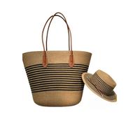 Borsa da spiaggia in paglia ripiegabile Set di cappelli da sole per le donne Set di due pezzi Borsa a tracolla Borse a tracolla Grandi Borse di paglia da viaggio, Stripes-b, Medium