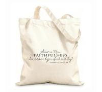 Borsa da spiaggia in poliestere e cotone La sua fedeltà è grande, versetti biblici ispiratori, lamentazioni, citazioni cristiane Tessuto spesso 12 once Materiale delicato sulla pelle 25x30cm Piccola