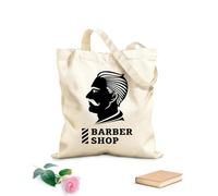 Borsa da spiaggia in poliestere e cotone Logo del barbiere con volto di uomo Logo del barbiere Salone di parrucchiere Negozio di barbiere Tessuto spesso 12 once Materiale delicato sulla pelle 25x30cm