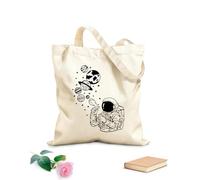 Borsa da spiaggia in poliestere e cotone Tessuto spesso 12 once Astronauta dei cartoni animati che crea un palloncino di sapone a forma di pianeta Materiale delicato sulla pelle 35x40cm Grande