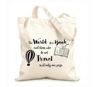 Borsa da spiaggia in poliestere e cotone Tessuto spesso 12 once Il mondo della lettura è una mongolfiera della biblioteca delle citazioni dei libri Materiale delicato sulla pelle 31x36cm Media