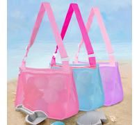 Borsa da spiaggia in rete con cerniera e tracolla regolabile, adatta per raccogliere conchiglie, giocattoli da spiaggia e accessori per il nuoto, essenziale per campeggio, gite in spiaggia, crociere,