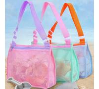 Borsa da spiaggia in rete con cerniera e tracolla regolabile, borsa a tracolla carina perfetta per raccogliere conchiglie, giocattoli da spiaggia e accessori per il nuoto, borsa portaoggetti, regalo e