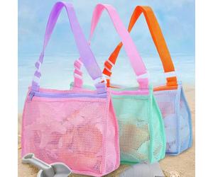 Borsa da spiaggia in rete con cerniera e tracolla regolabile, borsa a tracolla carina perfetta per raccogliere conchiglie, giocattoli da spiaggia e accessori per il nuoto, borsa portaoggetti, regalo e