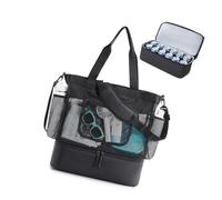 Borsa da spiaggia in rete con scomparto termico Borsa da picnic staccabile isolata con cerniera e tasca Borse da piscina Donna Borsa da spiaggia resistente alla sabbia da donna con borsa termica e