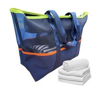 Borsa da spiaggia in rete da donna - Borsa da viaggio per vacanze al mare - Spaziosa borsa portaoggetti per abbigliamento per le vacanze shopping Scarpe sportive da lavoro Piscina, Blu scuro