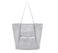 Borsa da spiaggia in rete, grande borsa per telo mare, borsa pieghevole per giocattoli da spiaggia con manico, grande capacità per nuoto, viaggi, spiaggia, grigio, Refer to description