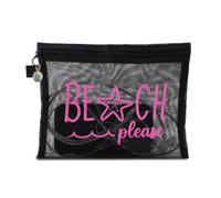 Borsa da spiaggia in rete per articoli da toeletta da viaggio, organizer con ciondolo a conchiglia blu, borsa per il trucco traspirante per viaggi, vacanze, kit di sopravvivenza, rosa
