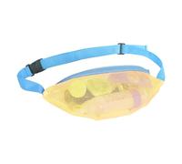 Borsa da spiaggia in rete, regolabile, leggera, a rete, conchiglie, viaggi, avventure, picnic all'aperto, perfetta per giornate in spiaggia, nuoto, vacanze, Nastro giallo e blu, 43.31 inches, moderno