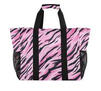 Borsa da spiaggia in tela a prova di sabbia, pieghevole, motivo leopardato, colore viola e nero, Pelle animale, leopardo, viola, nero, 1 size, Moda