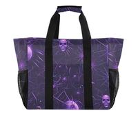 Borsa da spiaggia in tela impermeabile pieghevole con teschio di vampiro viola, Vampiro, web, cranio, viola, 1 size, Moda