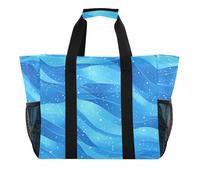 Borsa da spiaggia in tela pieghevole con glitter astratto blu onda d'acqua borse pieghevoli a prova di sabbia, astratto glitter blu acqua onda, 1 size, Moda