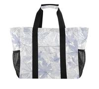 Borsa da spiaggia in tela pieghevole con scomparti e foglie d'acero, colore: argento, Foglia d'acero argento, 1 size, Moda