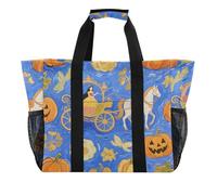 Borsa da spiaggia in tela resistente all'acqua pieghevole con carrozza da principessa blu pittura artistica, Principessa carrozza blu arte pittura, 1 size, Moda