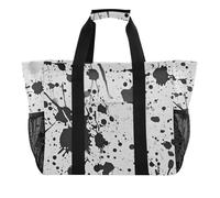 Borsa da spiaggia in tela resistente all'acqua pieghevole con macchie di inchiostro ad acquerello nero e bianco, Macchie di inchiostro ad acquerello in bianco e nero, 1 size, Moda