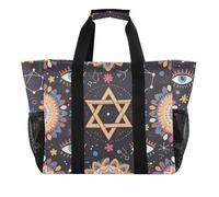 Borsa da spiaggia in tela resistente all'acqua, pieghevole, con occhi esagonali, stelle, viola, stile bohémien, Bohemian esagramma occhi stella viola, 1 size, Moda