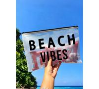 Borsa da spiaggia in tessuto di moda impermeabile e multicolore, borsa per il trucco con stampa "Beach Vibes", tema spiaggia. Borsa cosmetica trasparente di grande capacità, borsa da toilette con cern