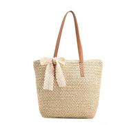 Borsa da spiaggia leggera in paglia da donna, borsa da viaggio o per le vacanze, borsa a tracolla per viaggi o uso quotidiano borsa da spiaggia dal design spazioso, Beige, One Size