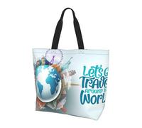 Borsa Da Spiaggia Let'S Go Travel Around The World Borsa Tracolla Resistente Pieghevole Shopper Bag Per Viaggi Lavoro Picnic