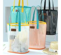 Borsa da spiaggia moderna e impermeabile con motivo a righe e supporto robusto, grande borsa di stoccaggio estetica per bagno, fitness, piscina, borsa multifunzionale per vacanze, feste, viaggi, croci