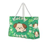 Borsa da spiaggia per il giorno di San Patrizio con simpatico cane marrone a prova di sabbia, grande borsa da spiaggia con cerniera borse da viaggio per le donne da portare in viaggio essenziali da