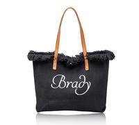 Borsa Da Spiaggia Personalizzata Per Addio Al Nubilato, Borsa Tote Con Nome Ricamato Su Misura Per Matrimoni In Località Esotiche, Borse Da Piscina In Tela Con Frange Per Viaggi Tra Amiche(Black)