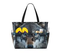 Borsa da spiaggia pieghevole con occhi azzurri, stampa lupo, convenienza per vacanze estive, picnic, campeggio, palestra, uso quotidiano