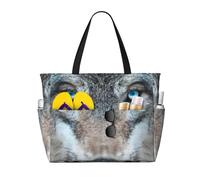 Borsa da spiaggia pieghevole con occhi azzurri, stampa lupo, convenienza per vacanze estive, picnic, campeggio, palestra, uso quotidiano