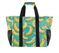Borsa da spiaggia pieghevole con scomparti con manici e scomparti per pittura artistica, colore: verde banana, banana frutta verde arte pittura, 1 size, Moda