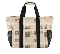 Borsa da spiaggia pieghevole con scomparti e manici per giornali americani, marrone vintage, Giornale americano vintage marrone, 1 size, Moda