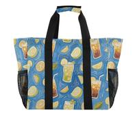 Borsa da spiaggia pieghevole con scomparti e manici per pittura artistica blu con manici, Succo di limone blu arte pittura, 1 size, Moda