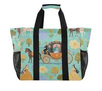 Borsa da spiaggia pieghevole con scomparti e manici per pittura artistica, motivo: carrozza da principessa, colore: verde, Pittura d'arte Carrozza Principessa Verde, 1 size, Moda
