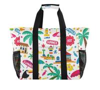 Borsa da spiaggia pieghevole della tela di canapa della sabbia dei totes bianco della noce di cocco dell'isola di estate grande, Estate isola di cocco bianco, 1 size, Moda