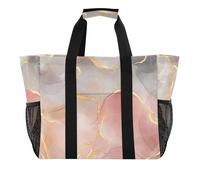 Borsa da spiaggia pieghevole, impermeabile, con manici, color pesca, grigio, oro, con glitter, Tracce Glitter Oro Grigio Pesca, 1 size, Moda