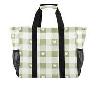 Borsa da spiaggia pieghevole resistente all'acqua con manici a quadretti grigio-verdi, Controllo dell'amore grigio-verde, 1 size, Moda