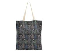 Borsa da spiaggia riutilizzabile da donna in tela a forma di cuore peloso nero con manici, Albero di Natale Nero Blu Verde Stellato, Taglia unica