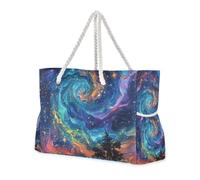 Borsa da spiaggia robusta con cielo stellato sognante e colorato, con tasche laterali, borsa da spiaggia, piscina, borsa da lavoro, borsa per la spesa