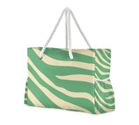 Borsa da spiaggia robusta con stampa verde e bianca con tasche laterali Borsa da viaggio portatile con portabicchieri sul lato