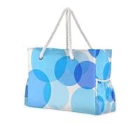 Borsa da spiaggia rotonda a pois moderna blu portatile con cerniera borse tote da donna per lavoro per viaggi, palestra, vacanze