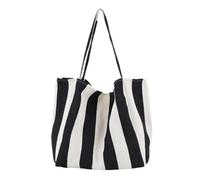 Borsa Da Spiaggia Striped Canvas Handbag Large Capacity Shoulder Bag For Female Simple Beach Casual Totes Shopping Bag Per Uso Esterno(Black Wide Stripes)