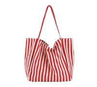 Borsa Da Spiaggia Striped Canvas Handbag Large Capacity Shoulder Bag For Female Simple Beach Casual Totes Shopping Bag Per Uso Esterno(Red Thin Stripes)