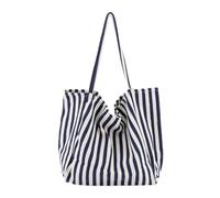 Borsa Da Spiaggia Striped Canvas Handbag Large Capacity Shoulder Bag For Female Simple Beach Casual Totes Shopping Bag Per Uso Esterno(Blue Thin Stripes)