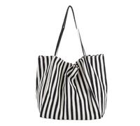 Borsa Da Spiaggia Striped Canvas Handbag Large Capacity Shoulder Bag For Female Simple Beach Casual Totes Shopping Bag Per Uso Esterno(Black Thin Stripes)
