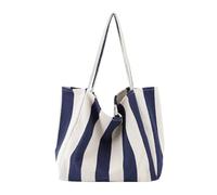 Borsa Da Spiaggia Striped Canvas Handbag Large Capacity Shoulder Bag For Female Simple Beach Casual Totes Shopping Bag Per Uso Esterno(Blue Wide Stripes)