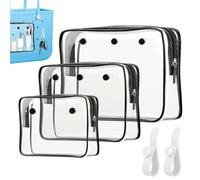 Borsa da spiaggia trasparente con 2 ganci per inserire accessori per borse da viaggio per trucchi da viaggio organizer per pennelli da toilette organizer per cosmetici divisore interno, nero, 3-pack