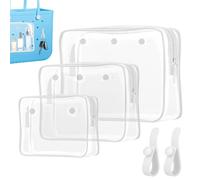Borsa da spiaggia trasparente con 2 ganci per inserire accessori per borse da viaggio per trucchi da viaggio organizer per pennelli da toilette organizer per cosmetici divisore interno, bianco, 3-pack