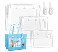 Borsa da spiaggia trasparente con cerniera e 2 ganci per accessori B-O-G-G, set di 3, bianco, Borse da viaggio trasparenti