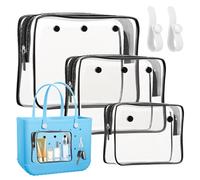 Borsa da spiaggia trasparente con cerniera e 2 ganci per accessori B-O-G-G, set di 3, nero, Borse da viaggio trasparenti