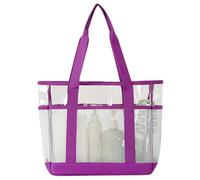 Borsa da spiaggia trasparente con pannelli in rete, borsa per elementi essenziali della piscina con tasche esterne e manici lunghi Borsa da spiaggia trasparente Borsa da piscina in rete da